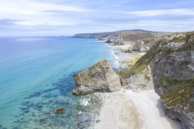 an aerial view of a beach and the ocean at 2 Bed in Redruth oc-gbells in Porkellis