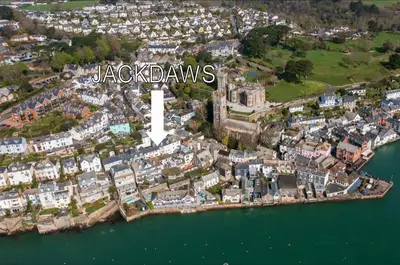 an aerial view of a city with the words jacobsalls at 2 Bed in Fowey oc-jackda in Fowey