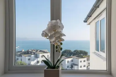 a vase of flowers in a window with a view at 1 Bed in Looe oc-l30008 in Looe