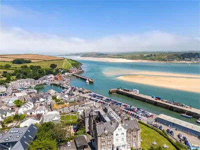 an aerial view of a town next to a beach at 3 Bed in Padstow oc-p00165 in Padstow