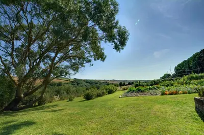 a grassy field with a tree in the foreground at 1 Bed in Wadebridge oc-p00440 in Saint Issey