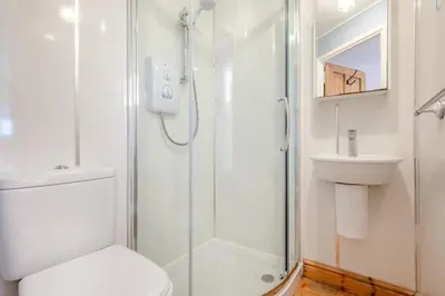 a bathroom with a shower and a toilet and a sink at 2 Bed in Padstow oc-p00505 in Padstow