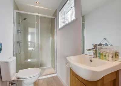 a bathroom with a toilet and a sink and a shower at 3 Bed in St. Merryn oc-p00701 in St Merryn