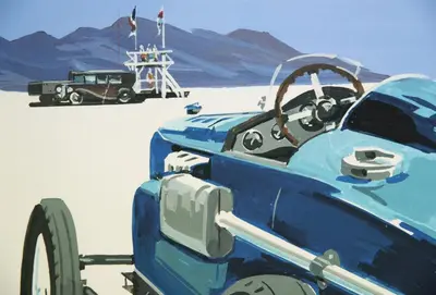 a painting of a blue truck in the sand at Rosevean House in St. Agnes