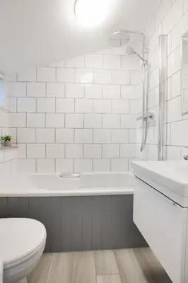 a white bathroom with a toilet and a shower at 2 Bed in St Ives oc-albt02 in St Ives