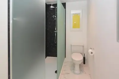 a small bathroom with a toilet and a shower at 1 Bed in St Ives oc-clear2 in St Ives