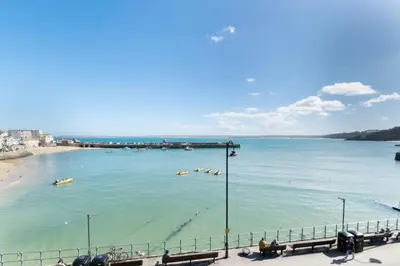 a view of a beach with boats in the water at 1 Bed in St. Ives oc-cp5 in St Ives