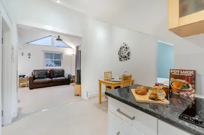a kitchen with a counter top and a living room at 1 Bed in St Ives oc-decke in St Ives