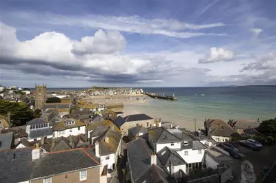 a view of a town with a beach and the ocean at 2 Bed in St Ives oc-fern41 in St Ives