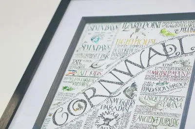 a close up of a framed art print with text on it at Coastal retreat surrounded by open countryside in Saint Ervan