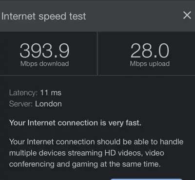 a screenshot of a cell phone with the internet speed test at Bodmin Rest 4 U in Bodmin
