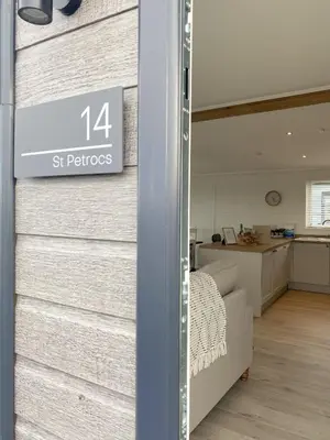a garage door with a house number on it at No14 Padstow in Padstow
