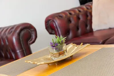 a tray with a plant on top of a table at Arghanti in St Ives