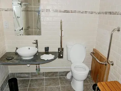 a bathroom with a toilet and a sink at Game Larder Cottage in Saint Mabyn