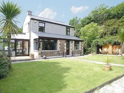 a house with a grass yard in front of it at Coombe End Cottage in Carnbrea