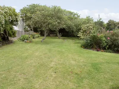 a lawn with a tree and some bushes and trees at Coastguard Cottage in Downderry