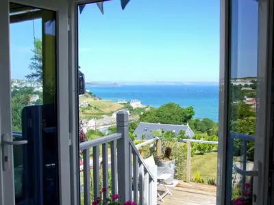 a view of the ocean from a house balcony at The Gallery in Mevagissey