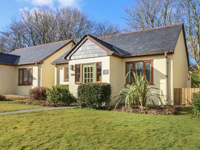 a yellow house with a black roof at Inny Brook Burrow in Camelford