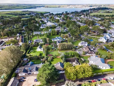 an aerial view of a residential neighborhood with houses at The Garden House in Wadebridge