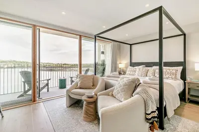 a bedroom with a bed and a living room at 3 Bed in Hayle oc-t27597 in Hayle
