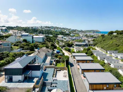 an aerial view of a small town with houses at Breakers View in Wadebridge