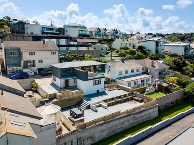 an aerial view of a city with houses at Breakers View in Wadebridge
