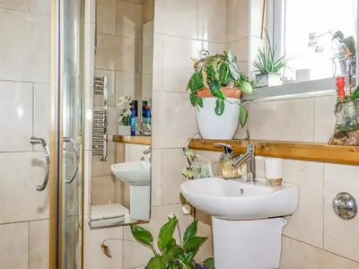 a bathroom with a sink and a toilet and plants at Pasadena in Newquay