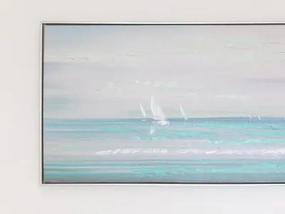 a painting of a sailboat in the ocean at Samphire in St Ives