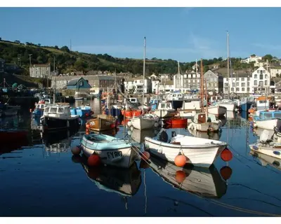 a bunch of boats are docked in a harbor at The Coach House - with hot tub in St Austell