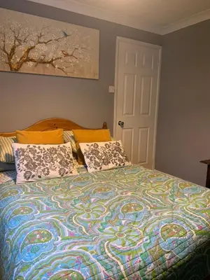 a bed with a colorful blanket and pillows on it at Silverspring Farm En suite in Constantine