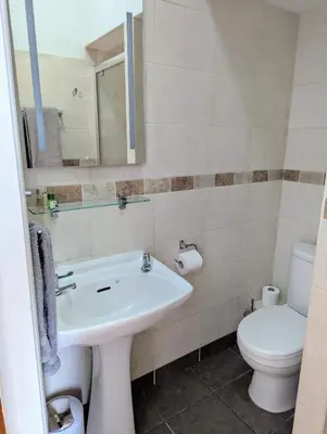 a bathroom with a sink and a toilet at Treheveras Guest House in Newquay