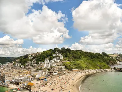 a view of a beach with crowds of people at Tarow Cottage in Morval