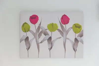 a painting of three red flowers on a white background at 2 Four Seasons in St Ives