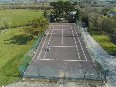 an overhead view of a tennis court at The Stables - Crackington Haven Cornwall in Crackington Haven