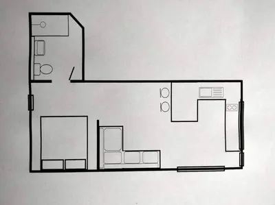 a drawing of a floor plan of a room at Modern cosy apartment walking distance to many cove beaches and coast path walks as well as the famous Helford river in Falmouth