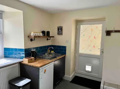 a small kitchen with a sink and a counter top at The Hive in St Austell