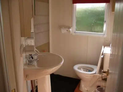 a bathroom with a sink and a toilet at Colin and annioes caeravan in Looe