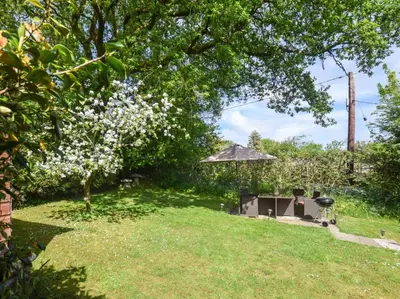 a garden with a gazebo and a flowering tree at 2 Bed in Launceston oc-85912 in Trewen