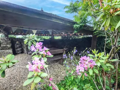 a garden with a bench and some flowers at 2 Bed in Launceston oc-85894 in South Petherwin