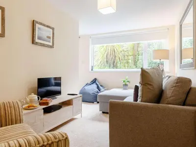a living room with a couch and a television at 2 Bed in St. Austell oc-88402 in Mevagissey