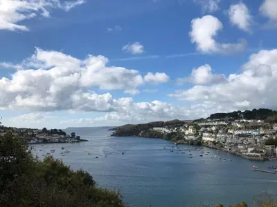 a view of a river with boats in a city at La Folie, Fowey in Fowey