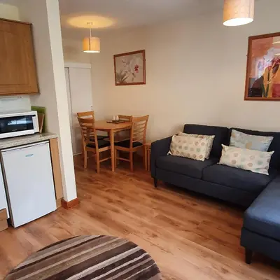 a living room with a couch and a table at 11 Granite Henge in Pelynt
