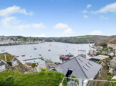 a view of a harbor with boats in the water at 4 Bed in Polruan oc-pc044 in Fowey