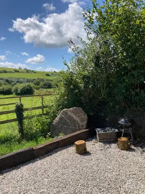 a grill and a rock next to a fence at The Artists Barn in Launceston