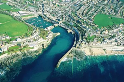 an aerial view of a city next to the water at Praa Sands - Apartment - Sleeps 2 - Parking in Praa Sands