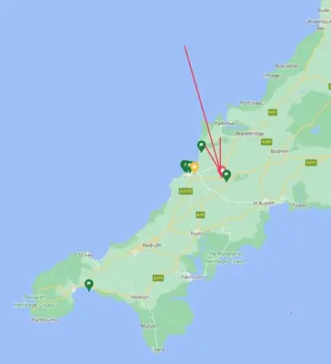 a map of australia with a red marker at Cornwall Holiday Home, Casa Da Praia in Saint Columb Major