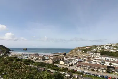 an aerial view of a town next to the ocean at Beachspoke Loft in Redruth
