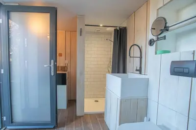 a bathroom with a toilet and a sink and a shower at THE ANNEXE AT UPPER BEACH HOUSE in Portreath