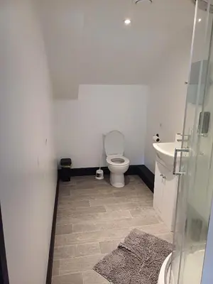 a bathroom with a toilet and a sink at Commercial Inn in Saint Dennis