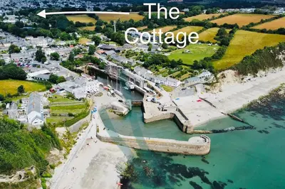 an aerial view of a marina with the collage at Charlestown Cottage Harbour & Beach short walk! in Charlestown
